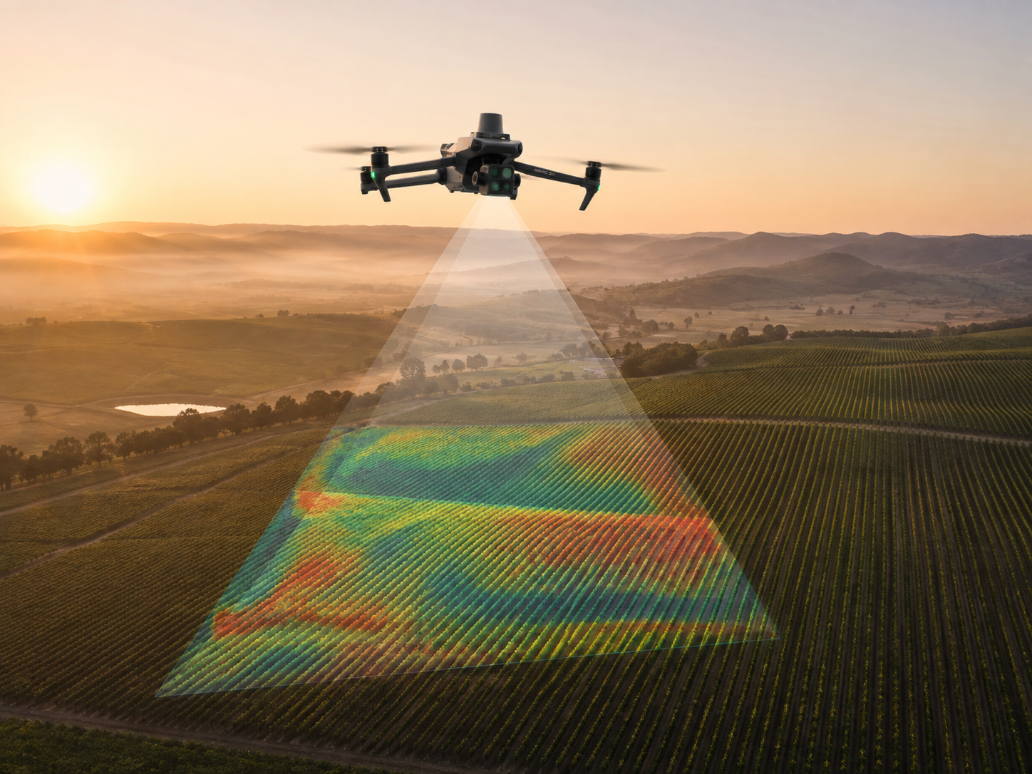 An aerial unit surveying a managed surface